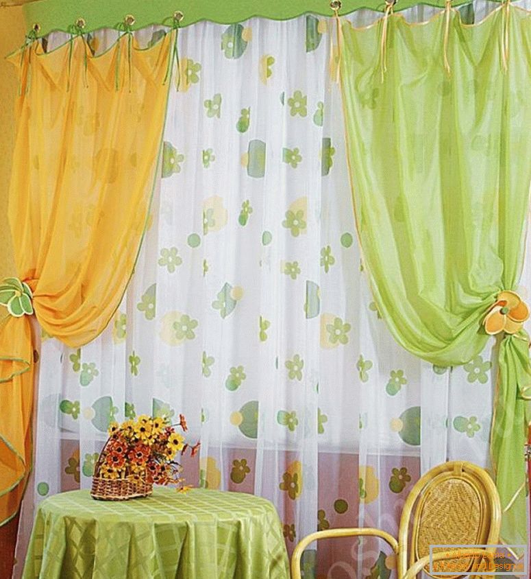 cortina-pronto-extraordinariamente pronto para cozinha amarelo-e-verde-cor-com-tule-com-ornamento-floral-zhg-in