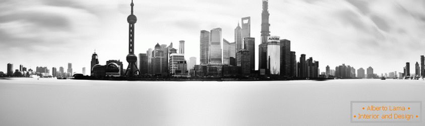 Foto panorâmica preto e branco de Singapura