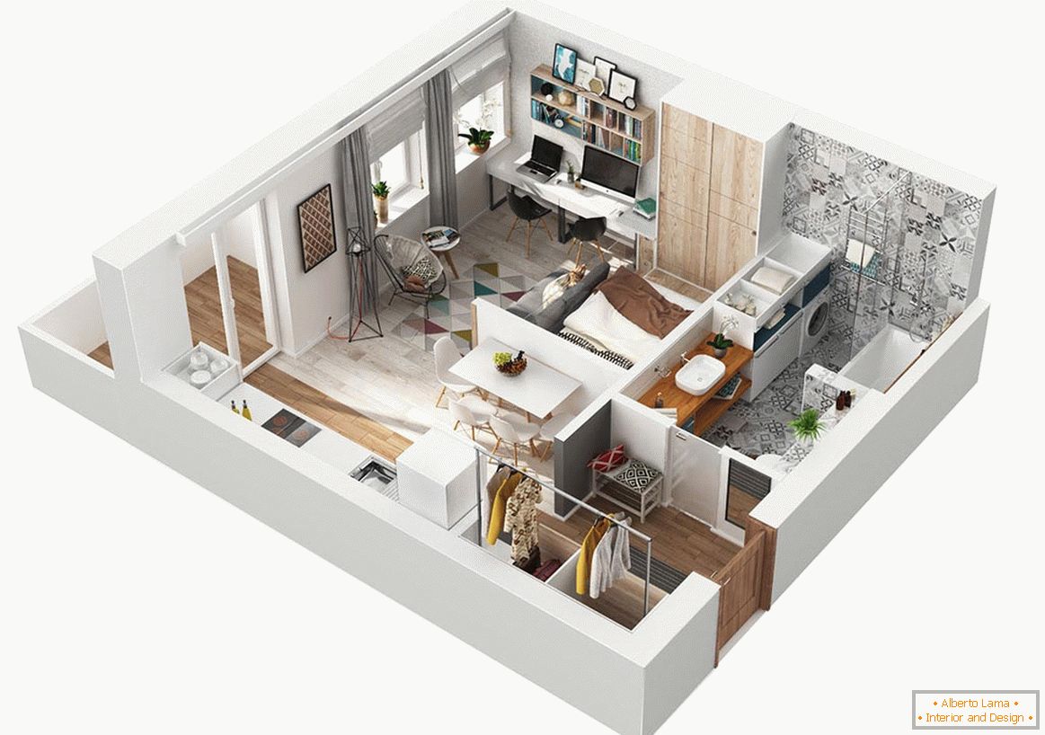 Modelo de um pequeno apartamento moderno