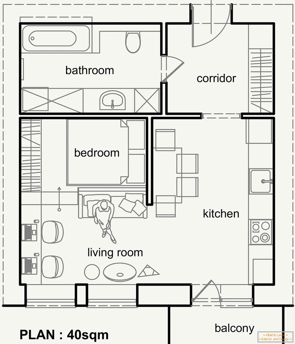 O layout de um pequeno apartamento moderno