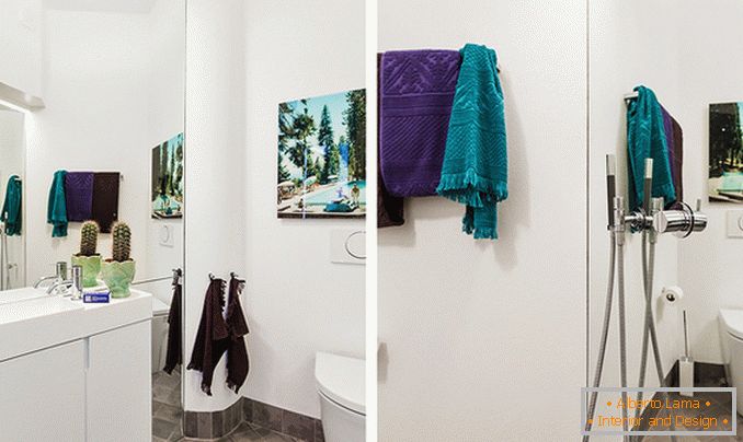 Casa de banho na cor branca de um pequeno apartamento na Suécia