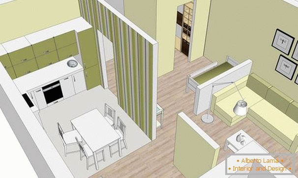 O layout de um apartamento de dois quartos