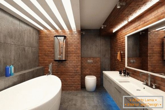 Azulejo para tijolo e concreto para banheiro em estilo loft - foto