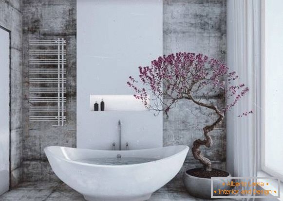 Piso e azulejos na casa de banho em estilo loft - foto no interior