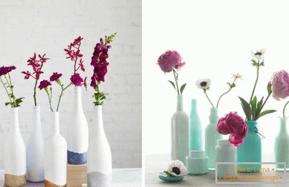 Vasos de garrafas de vidro com as próprias mãos - como pintar