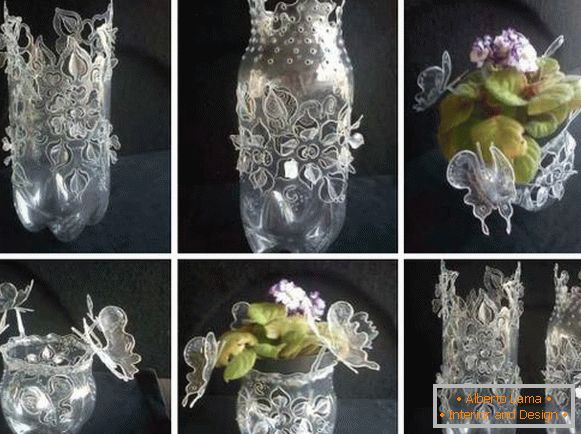 Vaso decorativo de uma garrafa de plástico com suas próprias mãos