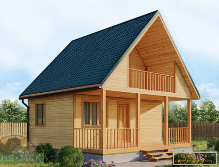 do início da primavera até o final do outono. A casa feita de madeira é projetada com um grande terraço e varanda, este projeto é adequado para as regiões do sul da Rússia.