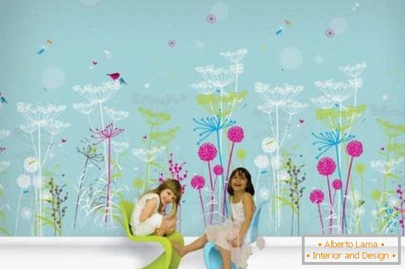 Papel de parede infantil para meninas - foto na cor azul