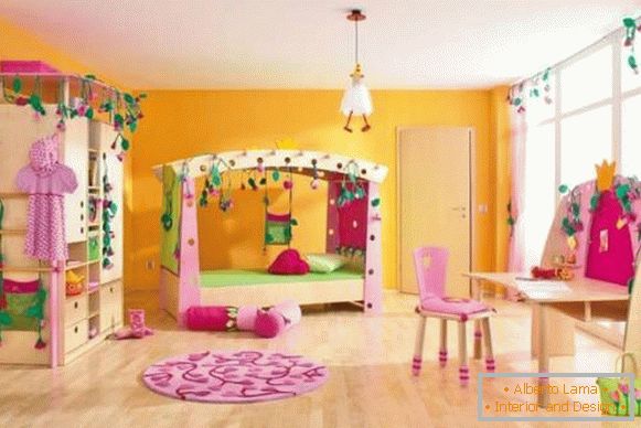Papel de parede moderno para um quarto de crianças para meninas - foto no interior
