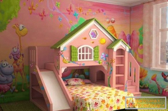Papel de parede rosa em uma sala para uma menina