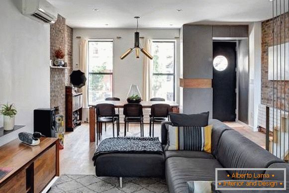 Design de sala de estar em estilo loft