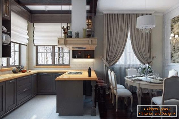 Design de interiores de uma pequena casa de campo - foto de uma cozinha de sala de jantar