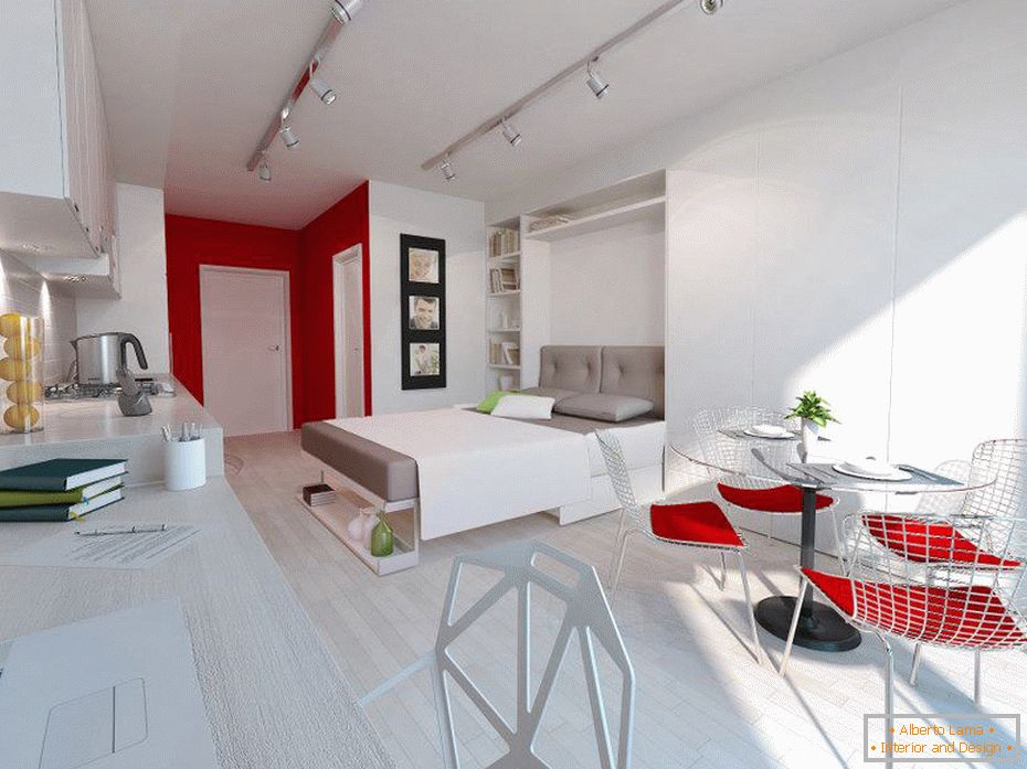 Acentos vermelhos em um apartamento branco