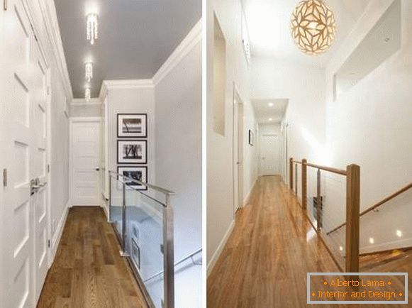 Idéias modernas de terminar o corredor no projeto do segundo andar em uma casa particular