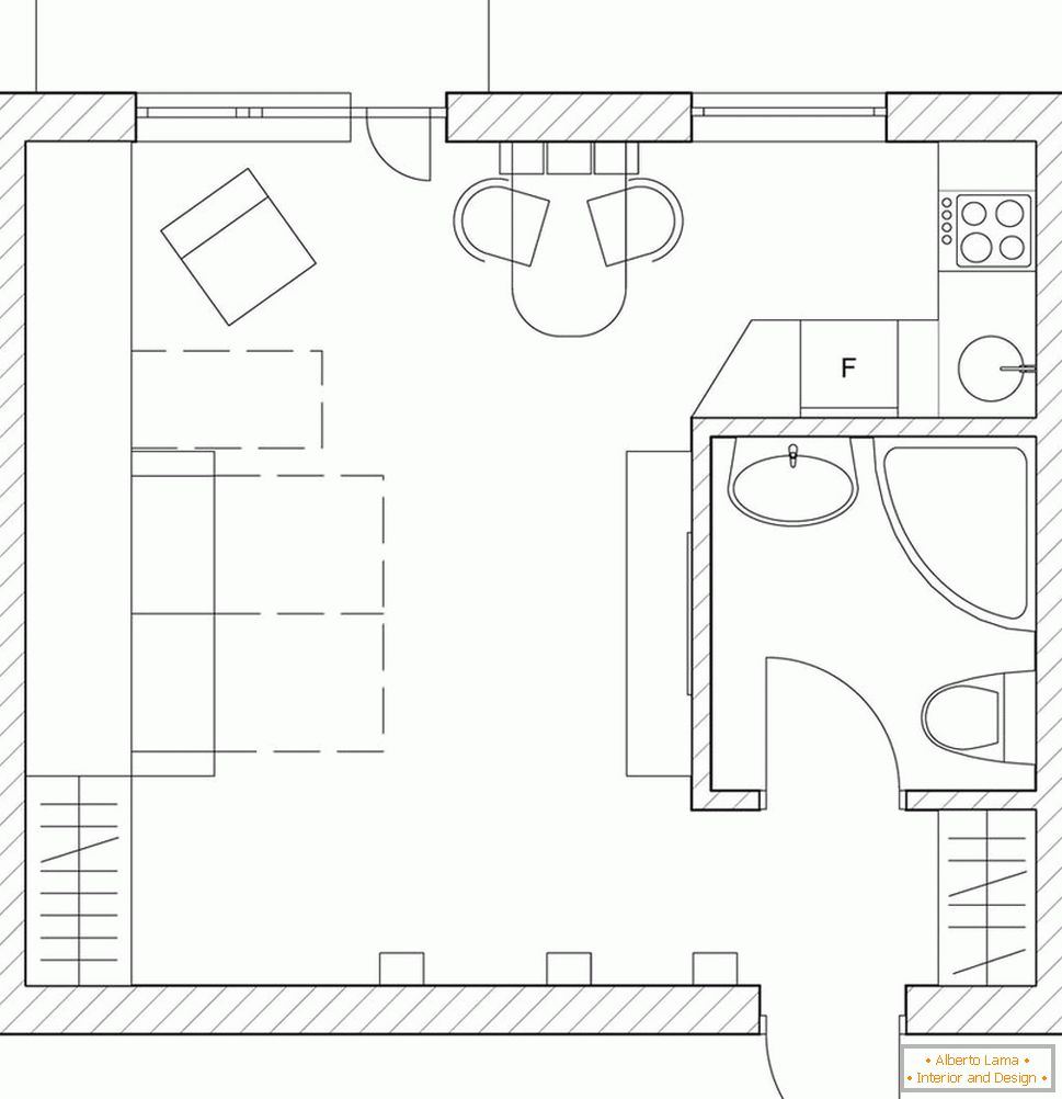 O layout de um pequeno banheiro