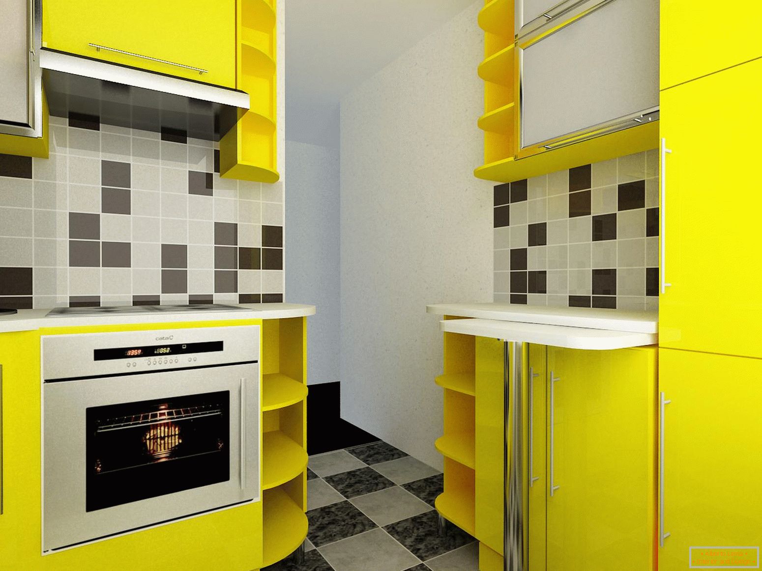 Pequena cozinha na cor amarela