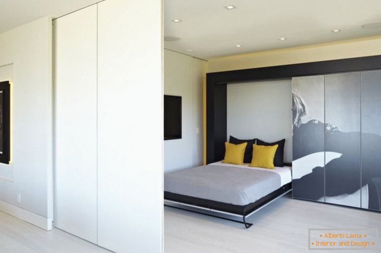 built-in-cama-pequenos-apartamentos-design de interiores-solução-partição-zoneamento-e-escondido-armário-dormitório-cama-escondido-tv-móveis-quarto-preto-quarto-móveis-2-casas-para-alugar-quartos-ikea- dois apar