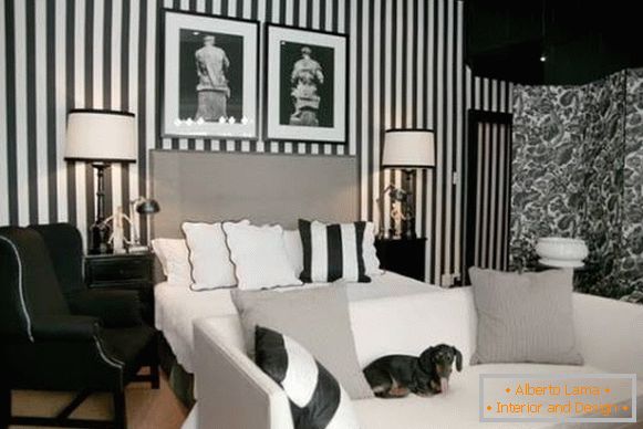 Decoração preto e branco e papel de parede para o quarto