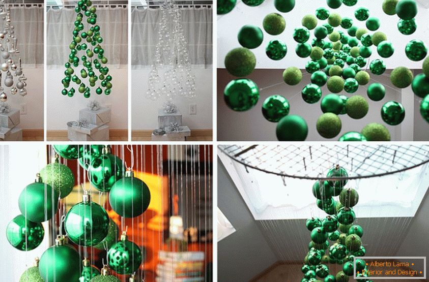 Decoração de uma árvore de Natal com bolas de Natal