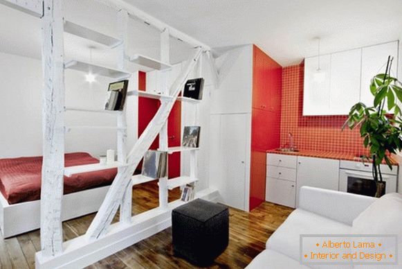 Apartamento estúdio em cor vermelha e branca