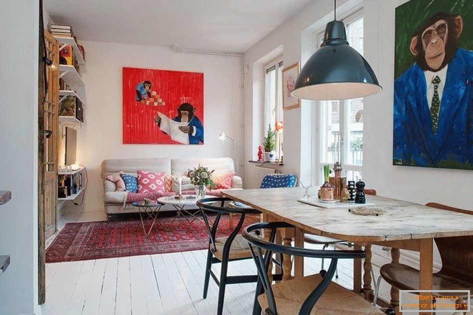 Cozinha e sala de estar em estilo escandinavo