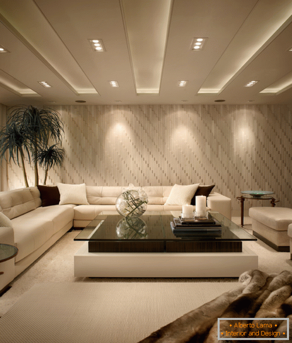 Design de teto elegante na sala de estar