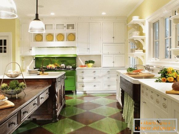 Cozinha rústica com detalhes em verde