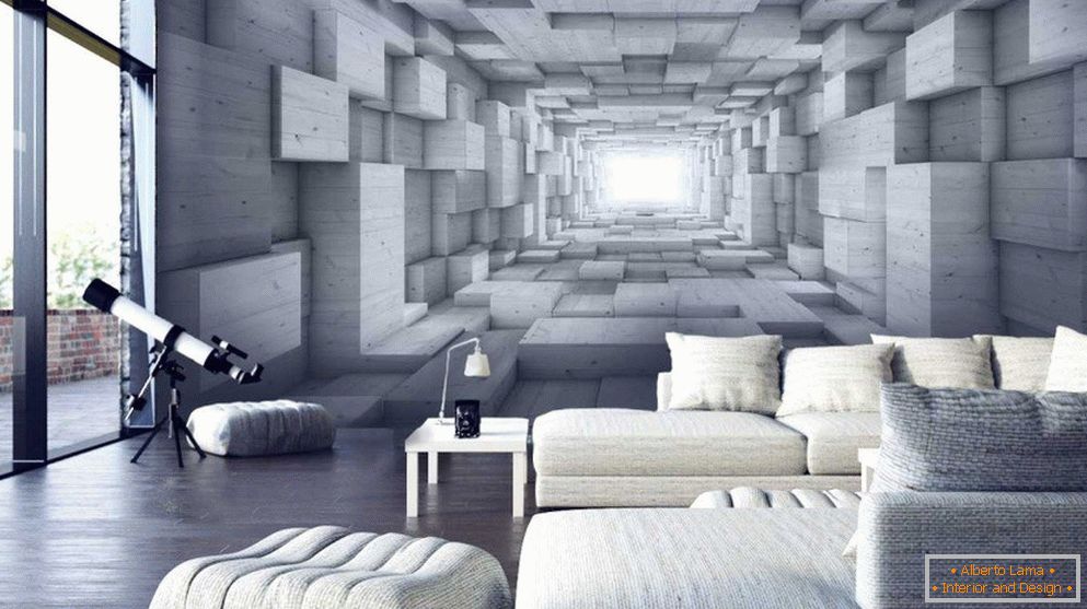 Sala de estar com papel de parede 3d