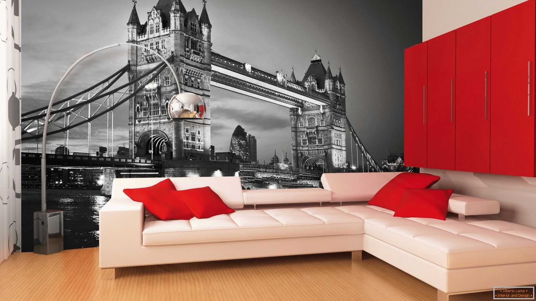 Papel de parede 3D com uma paisagem de Londres na sala de estar