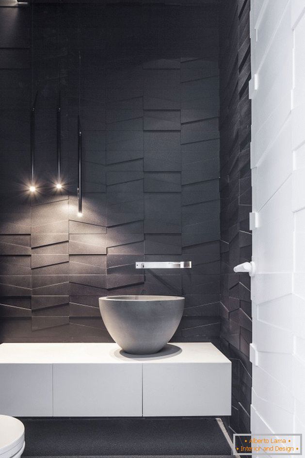 Exemplo de um revestimento de parede de banheiro com painéis 3D