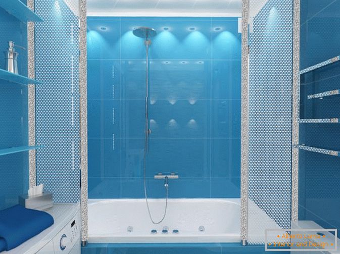 Design de banho de luxo em tons de azul