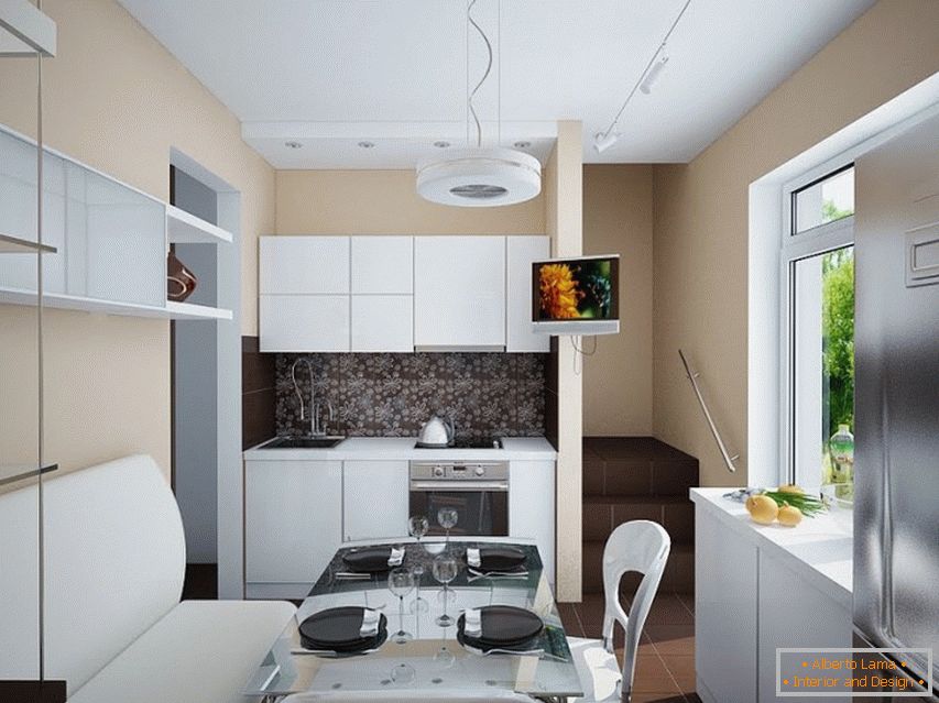 Exemplo de design de interiores de uma pequena cozinha na foto