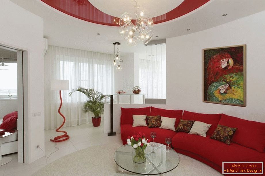 Sala de estar em branco e vermelho