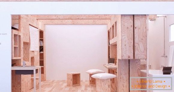Apartamentos de sala de estar com móveis transformáveis