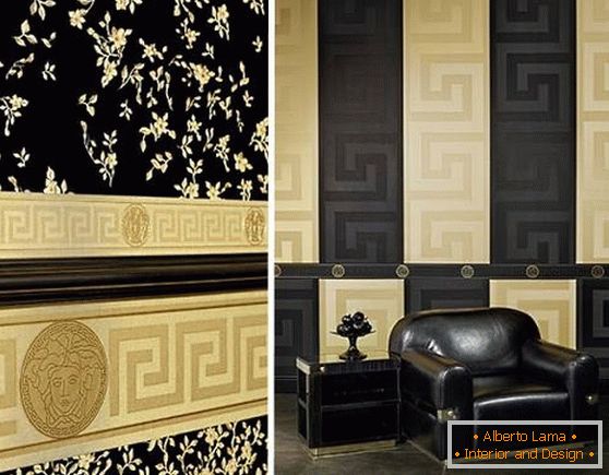 Papéis de parede escuros da AS Creation, design - Versace