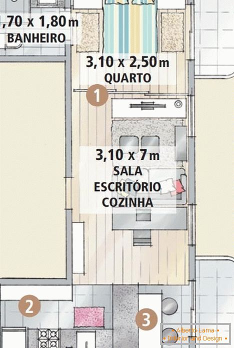 Plano de apartamento em estilo mini-loft