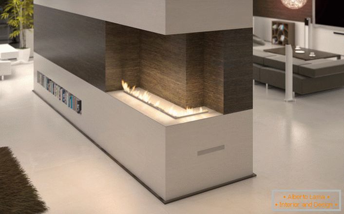 O design da lareira biológica do tubo flare permite que o designer coloque ergonomicamente a lareira no interior da sala de estar.