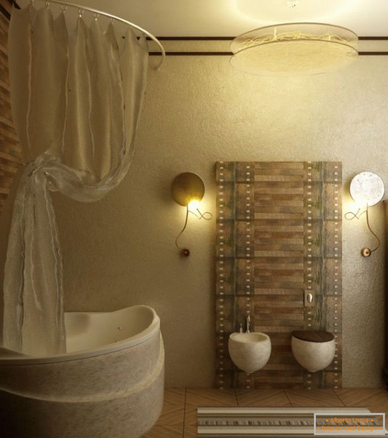 banheiro-idéias-com-piso-ladrilhos-e-único-banheiras-forma-também-cortina-e-montado-higiênico-também-wall-lâmpadas-e-armário de armazenamento-também-pingente-lâmpadas-cativante-pequenas banheiro-design-planos-840x949