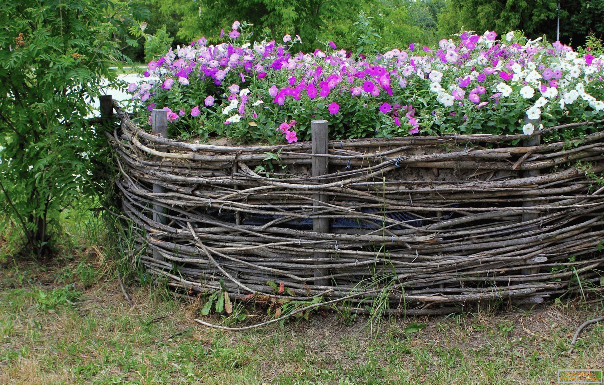 Cerca de vime para um canteiro de flores