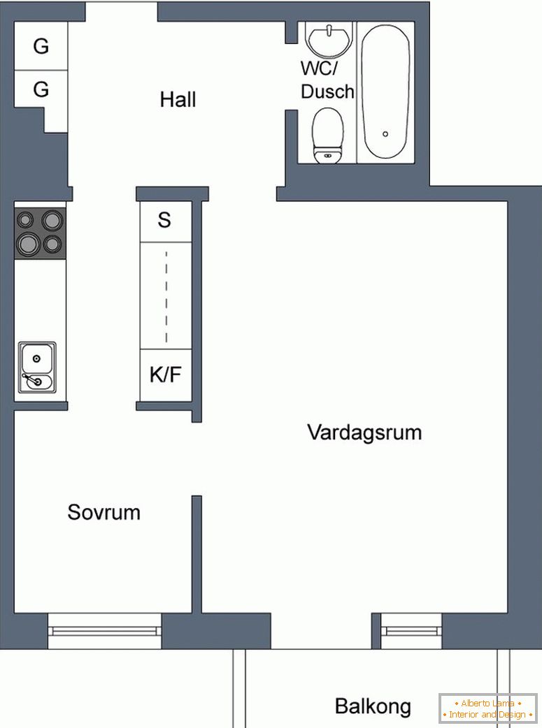 Apartamento de um quarto com varanda