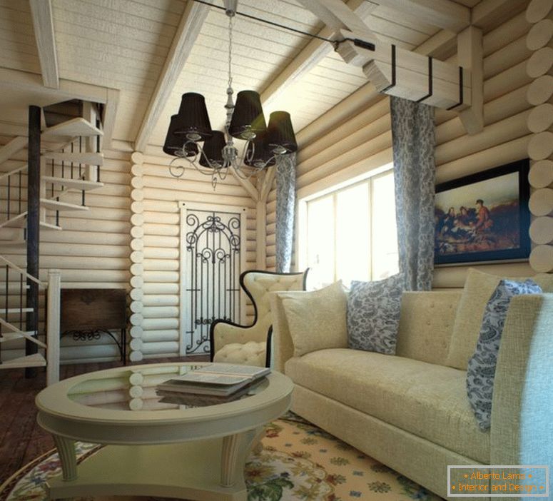 Design de interiores em uma casa de madeira dom brus