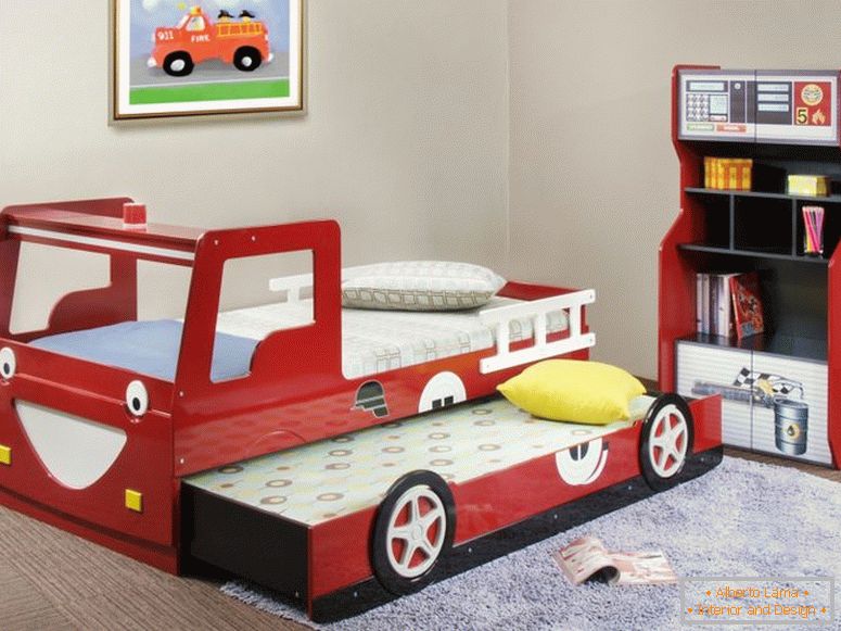 divertido-cool-kid-camas-design-com-vermelho-de-madeira-laminado-fire-truck-equipado-deslizamento-e-armazenamento cabine-camas para crianças home-decor target-home-decoração-rústico-yosemite-decoração-decoradores -outlet-and-fetco