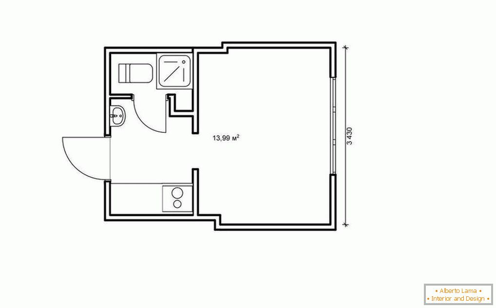 Plano apartamento-estúdio de 14 a 25 metros quadrados. m.