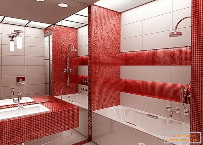 Mosaico vermelho no banheiro