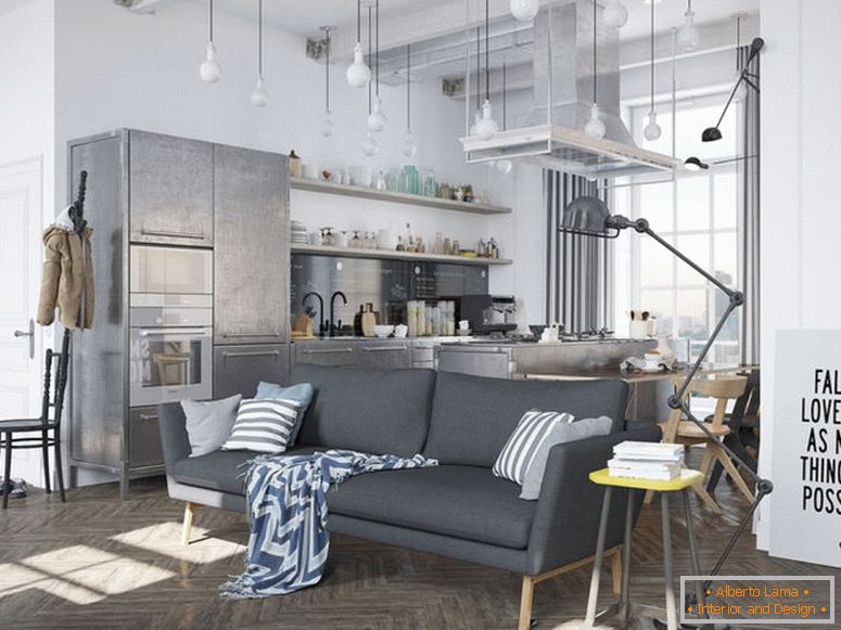 Design escandinavo no interior - apartamento de dois quartos