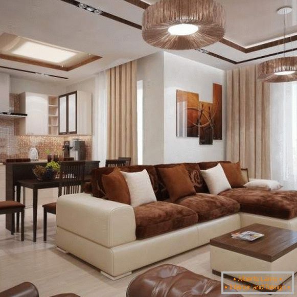 Design moderno sala de estar em uma casa particular na cor branca e marrom