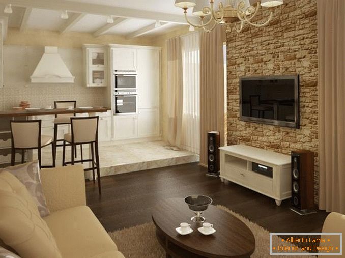 Zoneamento da sala de estar com decoração diferente do piso e paredes