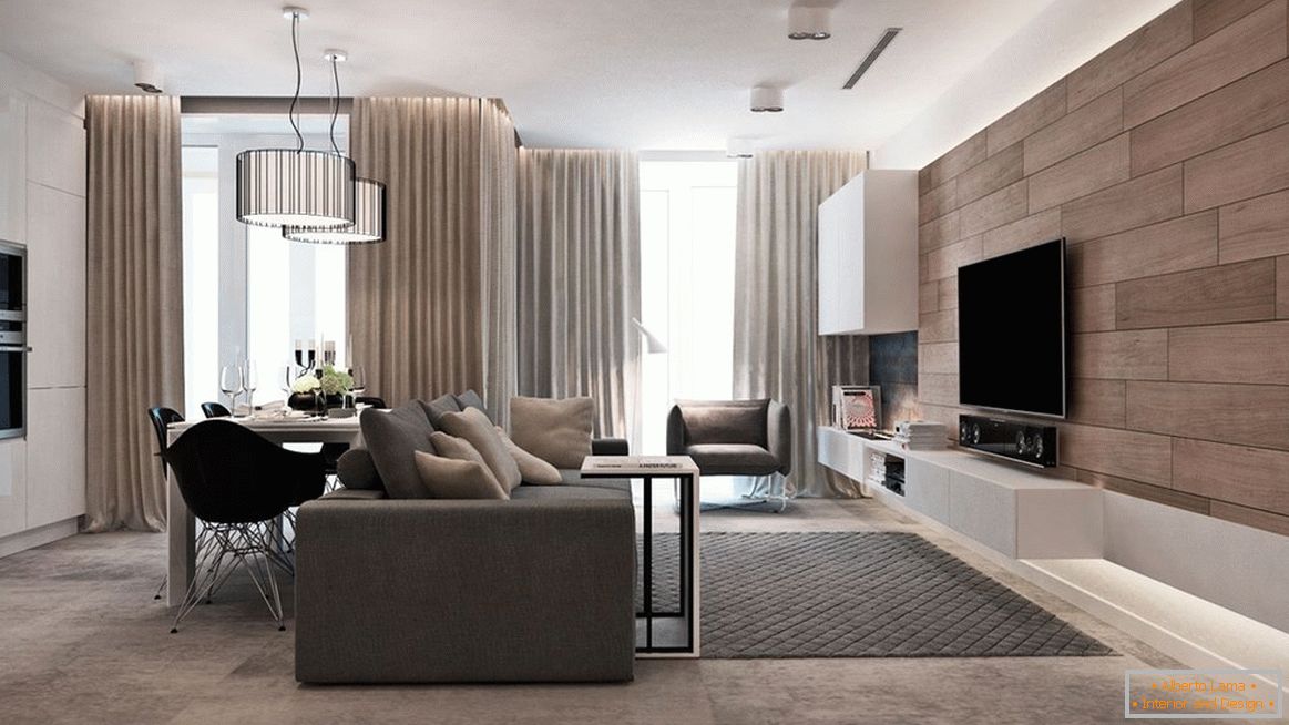 Sala de estar-estúdio em estilo minimalista