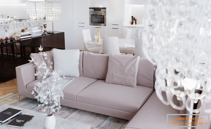 Design luxuoso e glamoroso do quarto de hóspedes no estilo art déco com iluminação devidamente selecionada. Estilo art déco