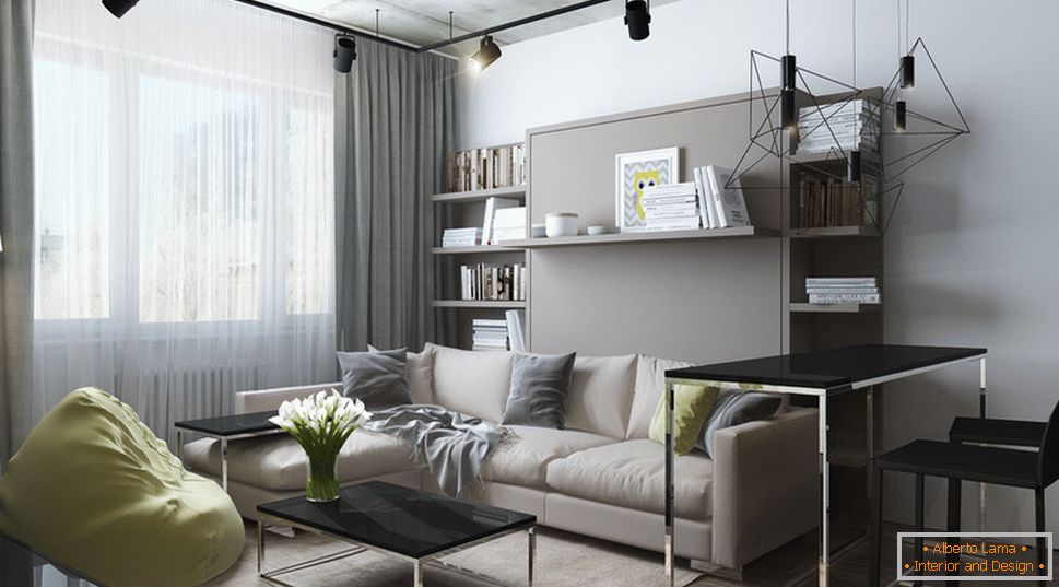 Design de interiores de um pequeno apartamento em tons de cinza - фото 2